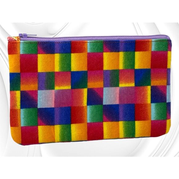 Handmade Soft Flannel Cotton Lined Small Zipper Pouch Bright Multicolor - Picture 1 of 6
